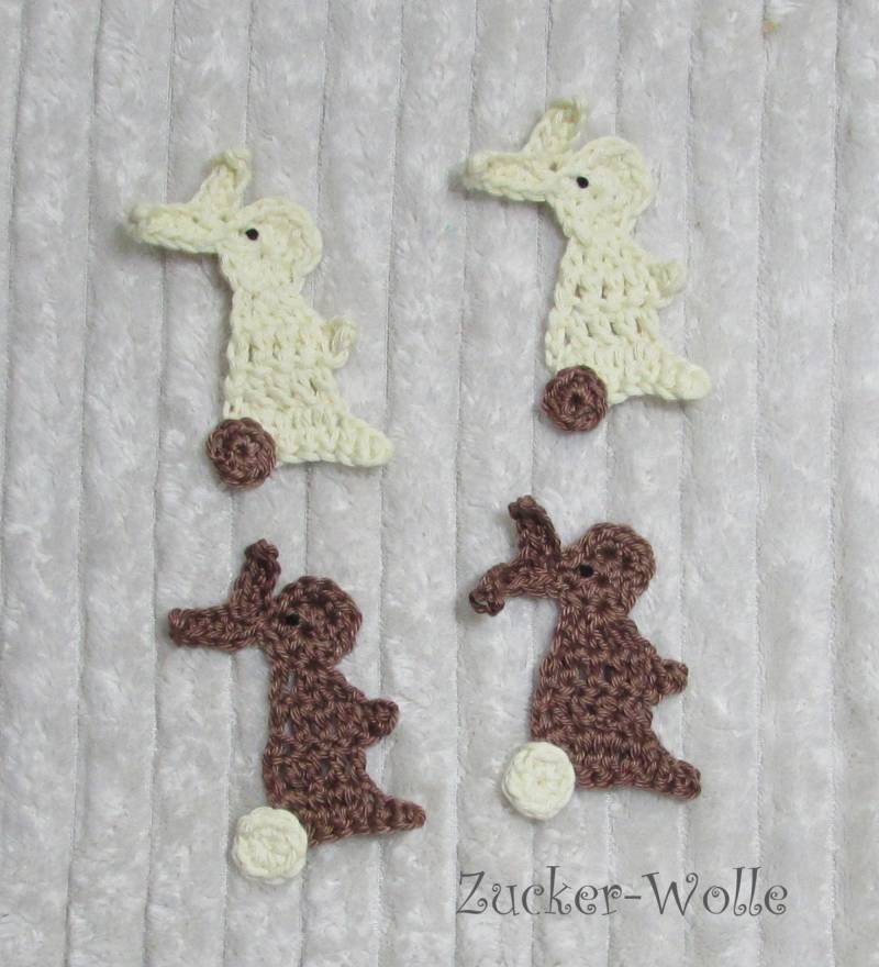 Hase Mini Braun 2 Stück Farbwahl Oder Weiß Häkelapplikation Gehäkelt Häschen Zum Aufnähen von ZuckerWolle