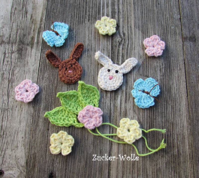 Hasen Schmetterlinge Häkelapplikation Set 10 Mini Teile von ZuckerWolle