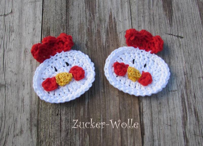 Hühner Huhn 2 Stück Häkelapplikationen von ZuckerWolle