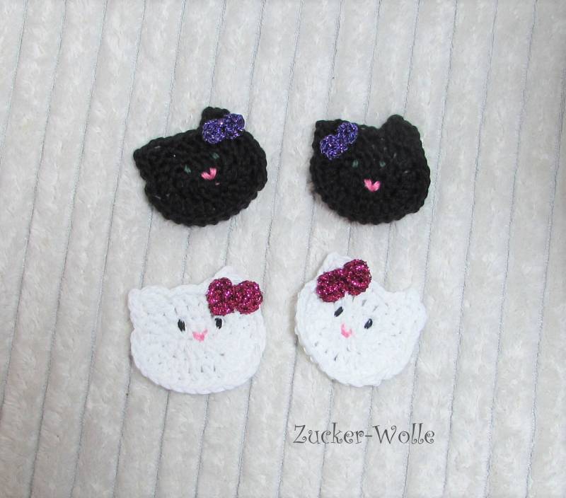 Katze Aufnäher Kätzchen 2 Stück Schwarz Oder Weiß Farbwahl von ZuckerWolle