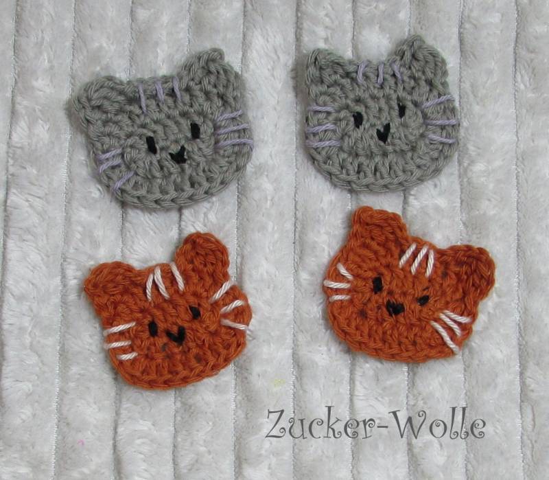 Katze Kätzchen Kater 2 Stück Häkelapplikationen von ZuckerWolle