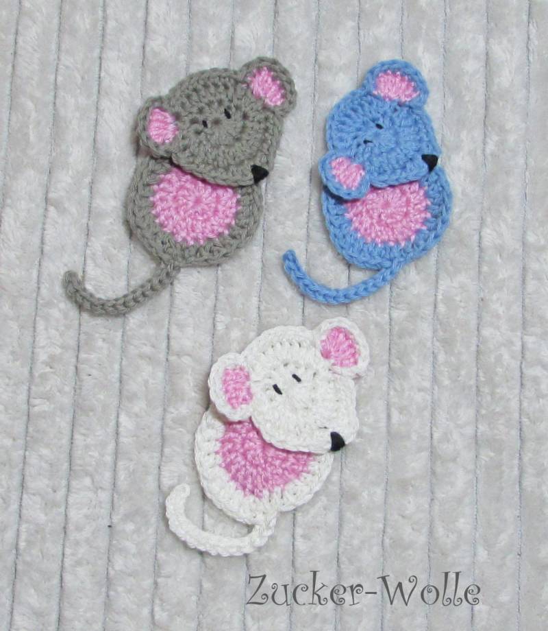 Maus Mäuschen Häkelapplikation Patch von ZuckerWolle