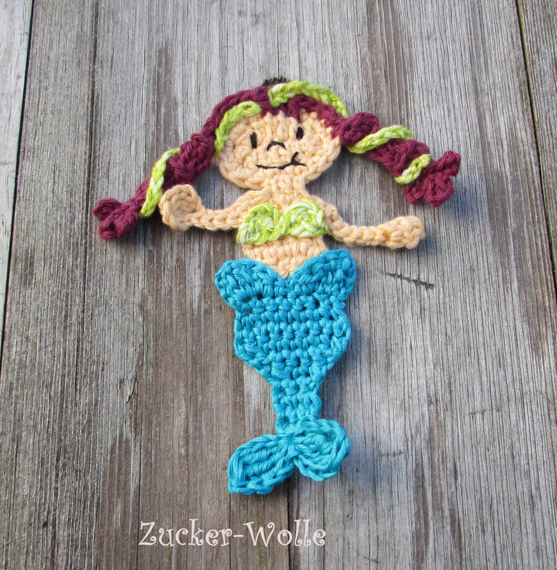 Meerjungfrau Häkelapplikation Nixe Applikation von ZuckerWolle