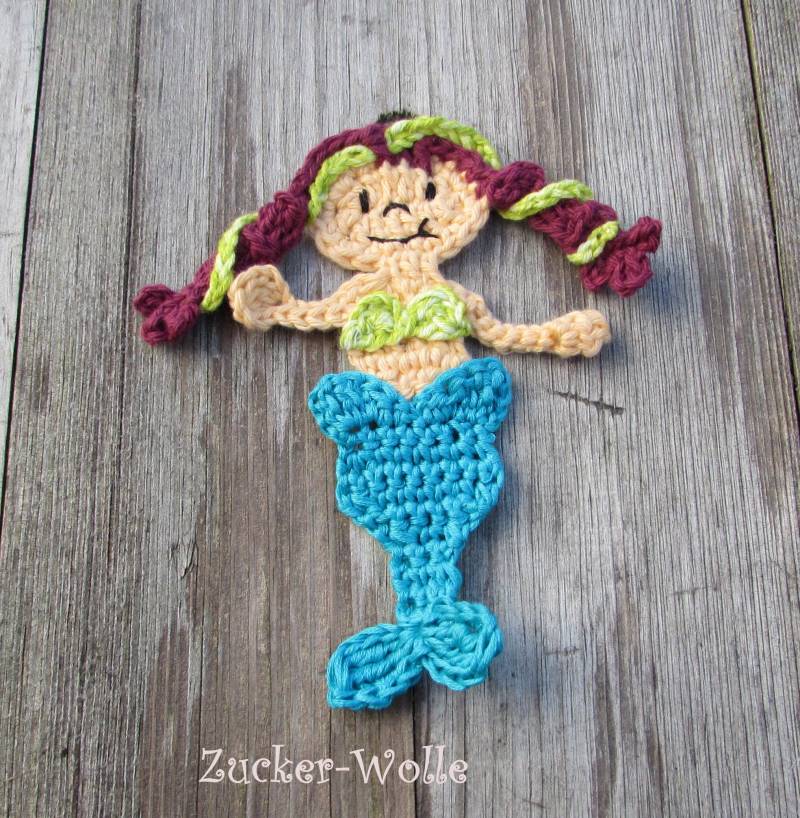 Meerjungfrau Häkelapplikation Nixe Applikation von ZuckerWolle