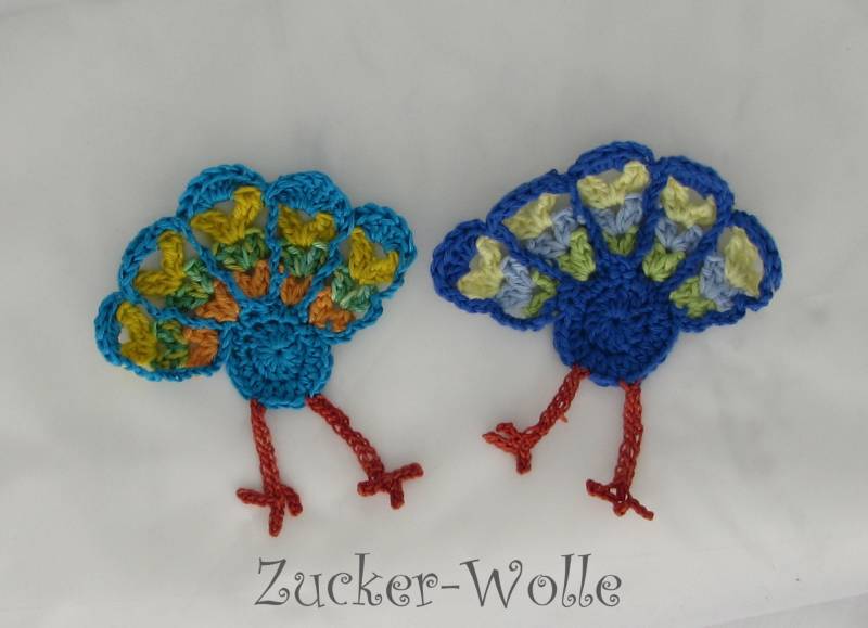 Pfau Vogel Häkelapplikation Von Hinten von ZuckerWolle