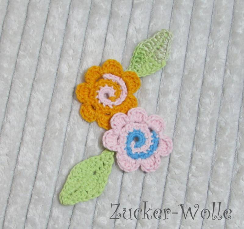 Retro Häkelblumen Set Flower Power Der Siebziger Jahre Zum Aufnähen von ZuckerWolle