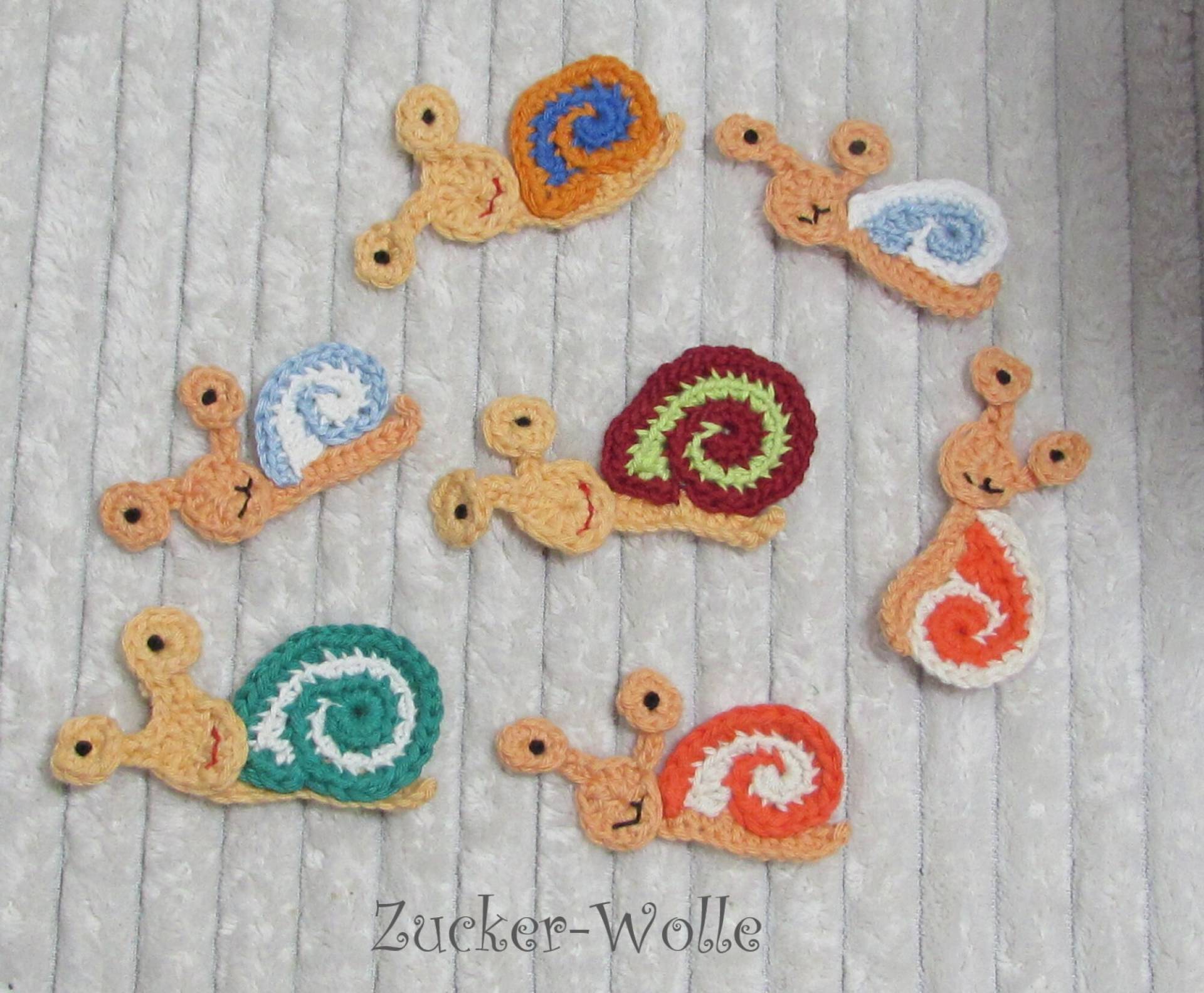 Schnecken Bunte Gartenschnecken Häkelapplikation von ZuckerWolle