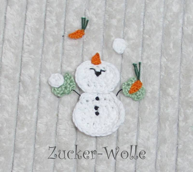 Schneemann Jongleur Häkelapplikation Schneemann Jongleur Häkelapplikation von ZuckerWolle