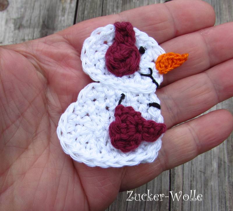 Schneemann Mit Ohrenschützern Häkelapplikation von ZuckerWolle