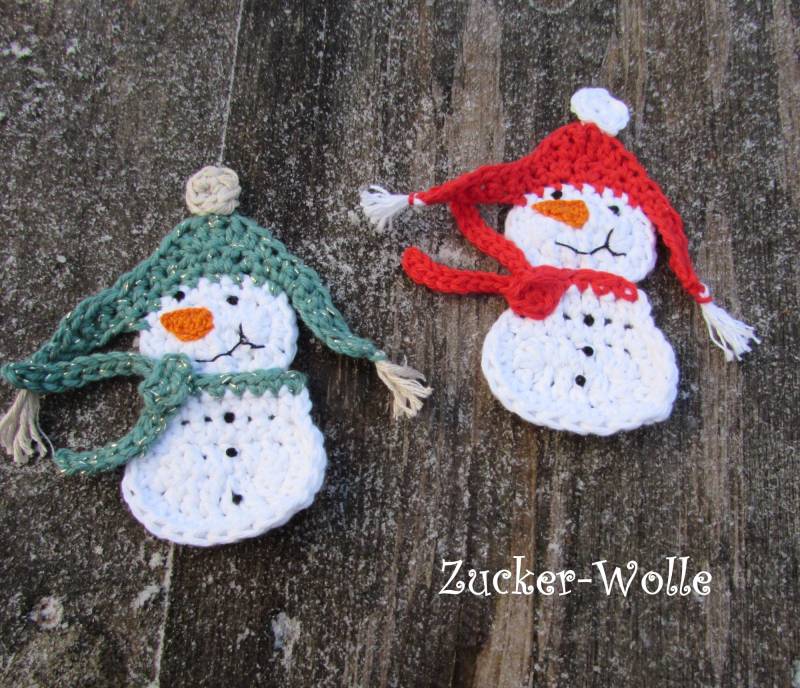 Schneemann Mit Wichtelmütze Applikation Gehäkelt von ZuckerWolle