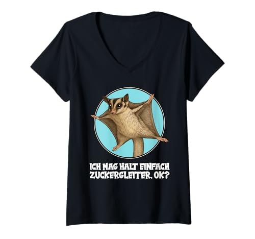 Damen Zuckergleiter T-Shirt mit V-Ausschnitt Damen Zuckergleiter T-Shirt mit V-Ausschnitt von Zuckergleiter Tier Shop