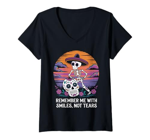 Damen Tag Der Toten Mexikanischer Dia De Los Muertos Zuckerschädel T-Shirt mit V-Ausschnitt Damen Tag Der Toten Mexikanischer Dia De Los Muertos Zuckerschädel T-Shirt mit V-Ausschnitt von Zuckerschädel & Halloween - Tag Der Toten