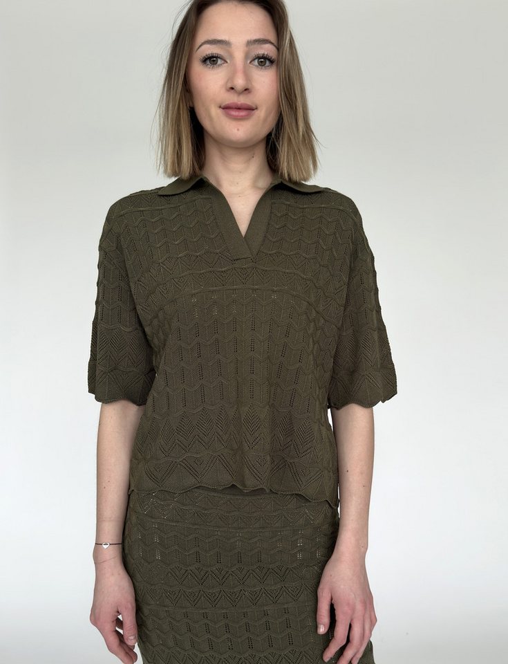 Zuckerwatte Ajourpullover mit Polokragen aus weicher Viskosemischung von Zuckerwatte