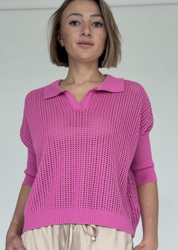 Zuckerwatte Ajourpullover modisch kurze Form aus wertiger Baumwollmischung von Zuckerwatte