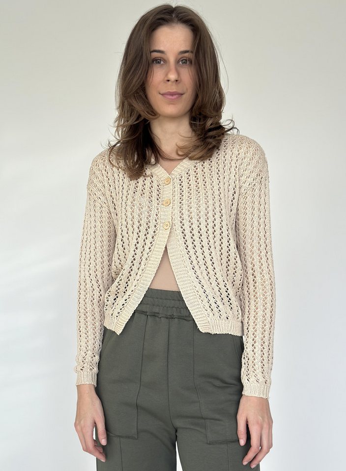 Zuckerwatte Ajourstrickjacke kurze modische Form aus 100% Baumwolle von Zuckerwatte