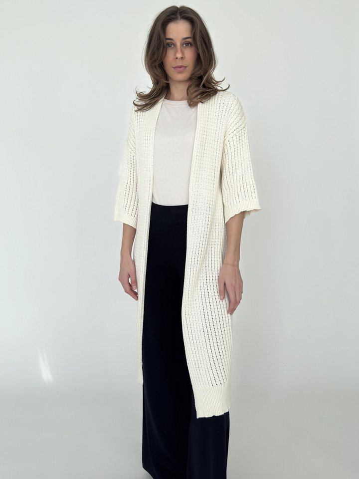 Zuckerwatte Longstrickjacke 3/4 Arm, Lochstrick Optik, aus weicher Baumwollmischung von Zuckerwatte