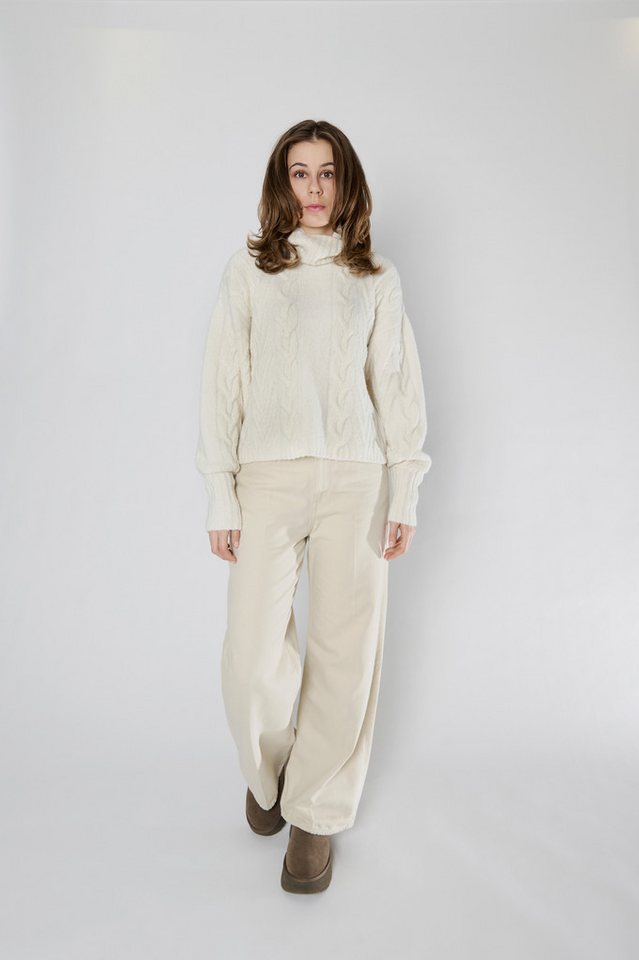 Zuckerwatte Rollkragenpullover Zopfstrick aus weicher Alpaka Merino Mischung von Zuckerwatte