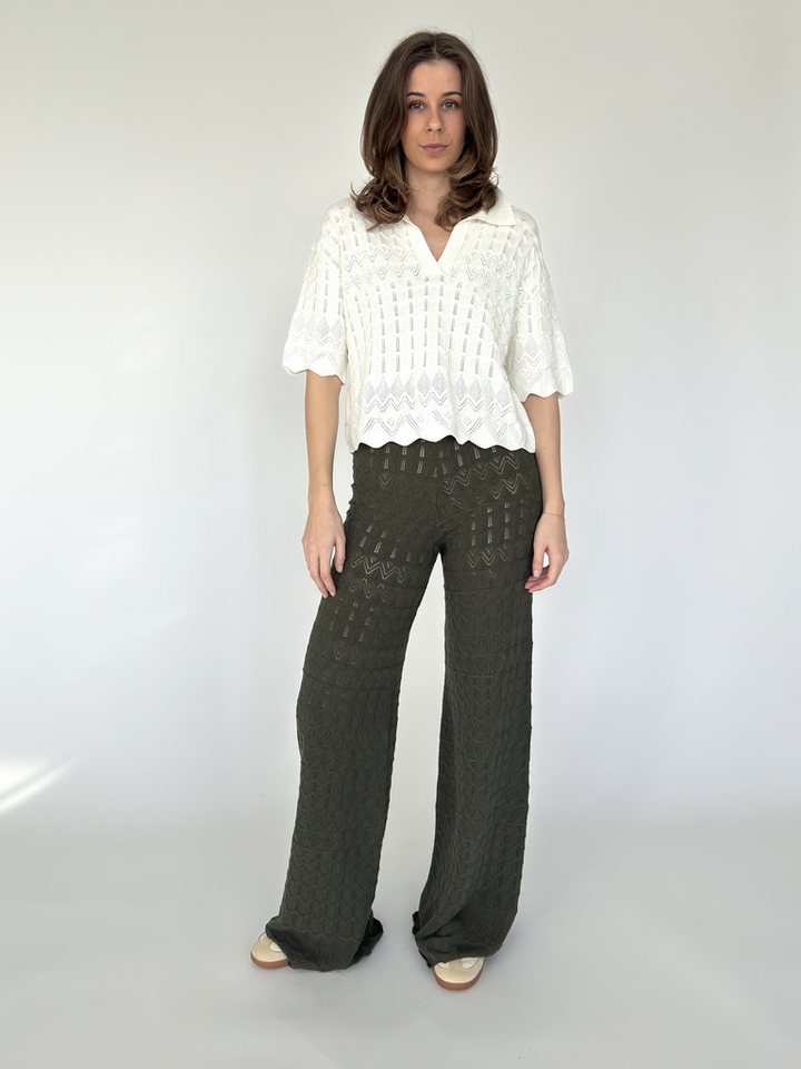 Zuckerwatte Strickhose Ajourstrick mit weitem Bein aus Viskose mit Stretch von Zuckerwatte