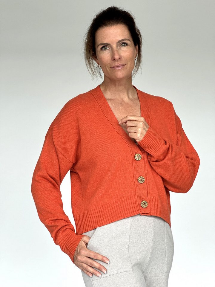 Zuckerwatte Strickjacke modische kurze Form, V-Ausschnitt, Merino Cashmere von Zuckerwatte