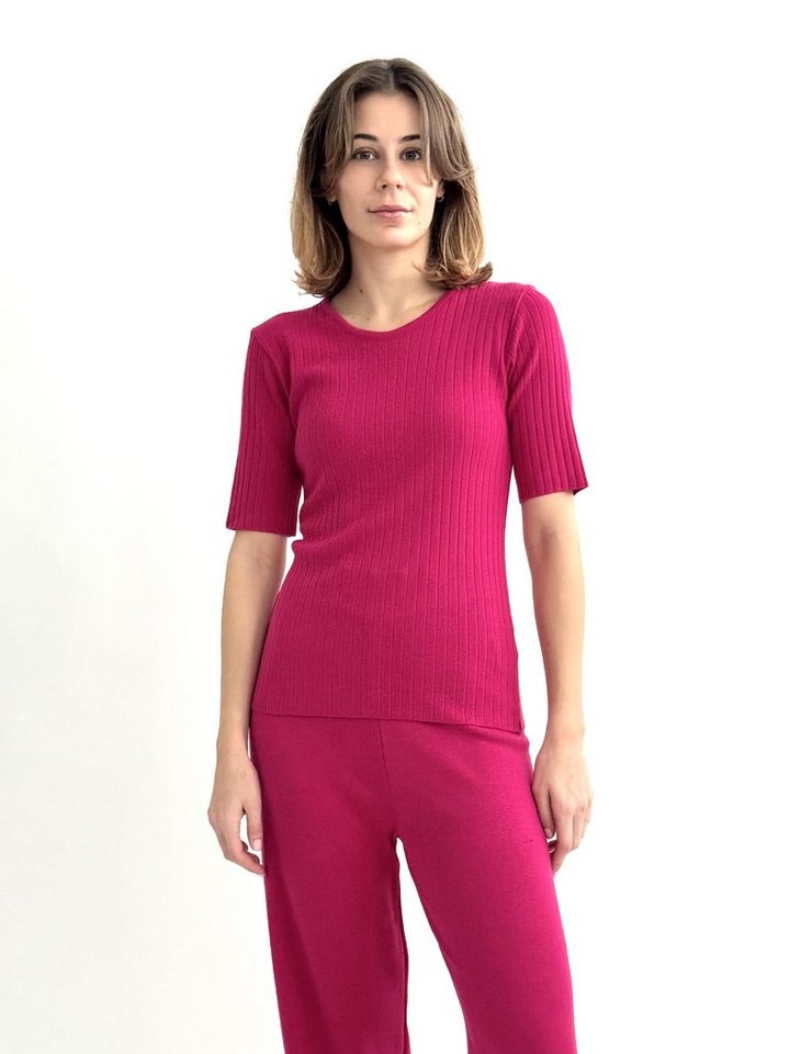 Zuckerwatte Strickpullover in Rippstrickoptik aus weicher Viskose Stretch Mischung von Zuckerwatte