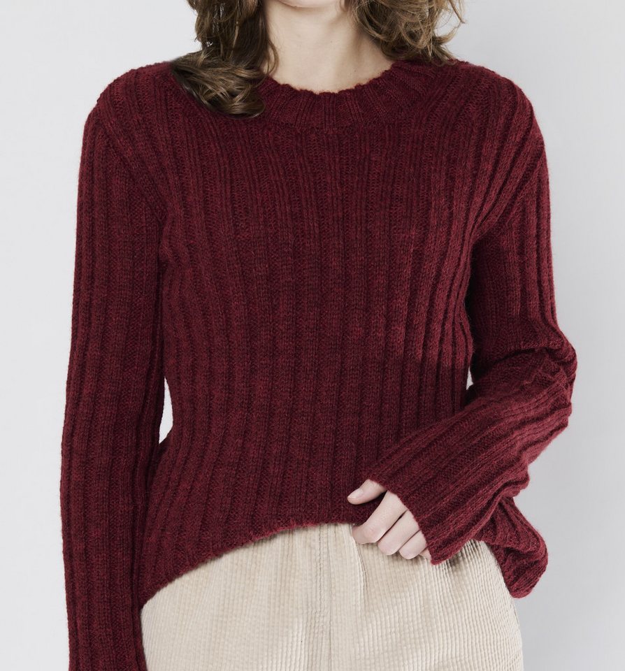 Zuckerwatte Strickpullover mit Rundhals,Rippstrick in weicher Alpaka Wolle Mischung von Zuckerwatte