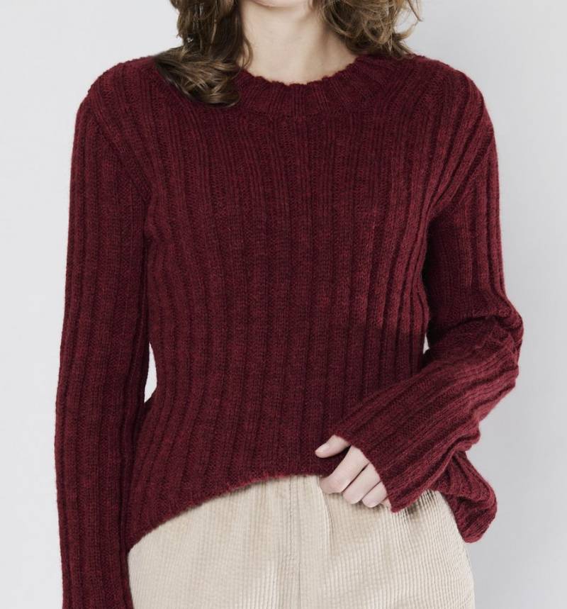 Zuckerwatte Strickpullover mit Rundhals,Rippstrick in weicher Alpaka Wolle Mischung von Zuckerwatte