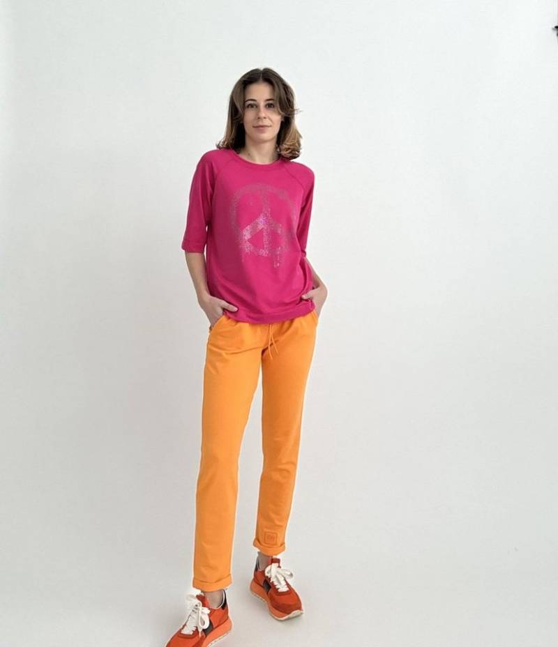 Zuckerwatte Sweatshirt mit PEACE Applikation aus weicher Baumwolle Modal Mischung von Zuckerwatte