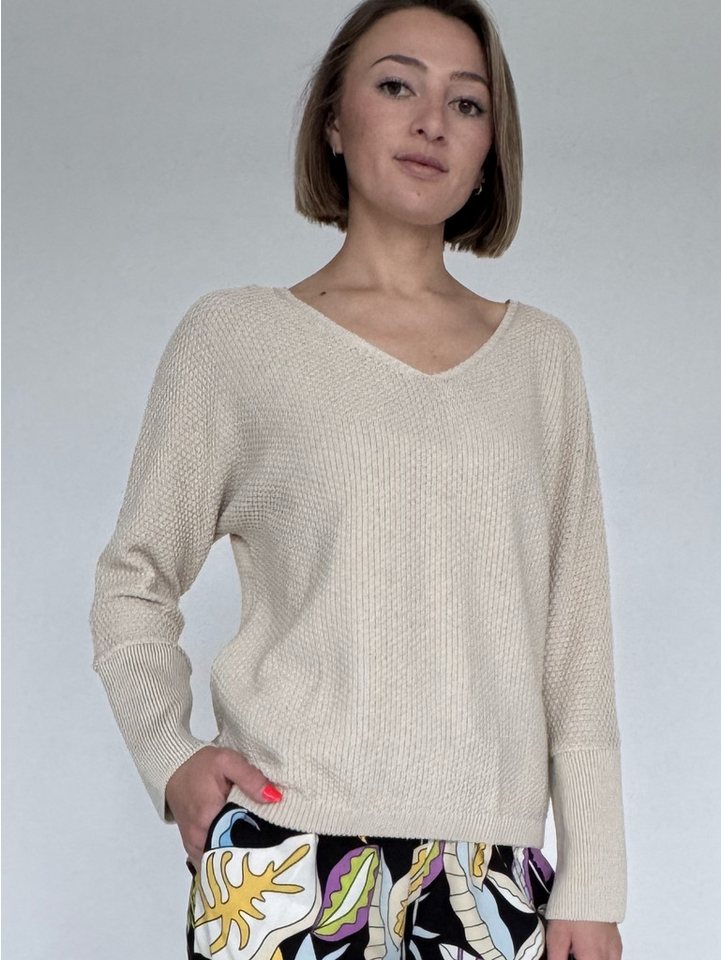 Zuckerwatte V-Ausschnitt-Pullover Strukturstrick, aus weicher Baumwollmischung von Zuckerwatte