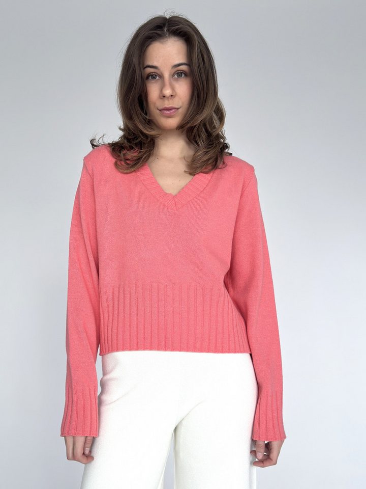 Zuckerwatte V-Ausschnitt-Pullover modisch kurz aus weichem Merino Cashmere Blend von Zuckerwatte