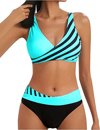 Zueauns Bikini Damen Große Brüste Bauchweg Badeanzug Push Up Sexy V Ausschnitt überkreuztes Sport Bikini-Sets für Damen von Zueauns