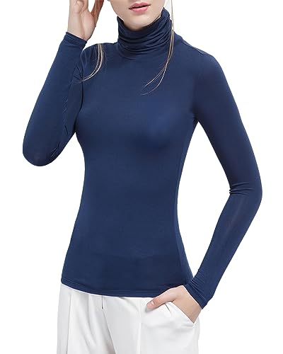 Zueauns Damen Langarmshirts Hoher Kragen Langarm-T-Shirt Rollkragen Thermooberteile Großformat Top Unterwäsche Sweatshirts(Blau,XL) von Zueauns