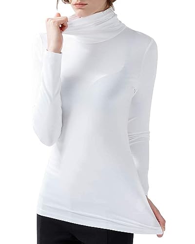 Zueauns Damen Langarmshirts Hoher Kragen Langarm-T-Shirt Rollkragen Thermooberteile Großformat Top Unterwäsche Sweatshirts(Weiß,XXL) von Zueauns