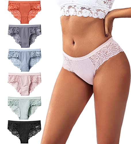 Zueauns Damen Spitze Unterwäsche sexy Low Rise Unterhosen Bequeme Eisseide Slip Hipster unsichtbar Panties Frauen Pantys Bikini Shorts(6-Farbe),XL von Zueauns