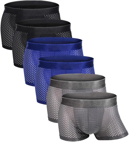 Zueauns Herren Boxershorts Eisseide Mesh Unterwäsche Netz Transparent Sexy Retroshorts Atmungsaktive Boxer Shorts von Zueauns