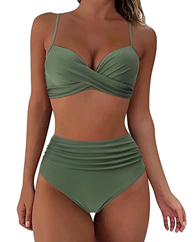 Zueauns High Waist Bikini Damen Bauchweg Badeanzug Push Up Bikini-Sets für Damen Sexy Wickel Crossover Bademode Hohe Taille Bikinis Zweiteiliger Badeanzug Badeanzüge Swimsuits for Women von Zueauns