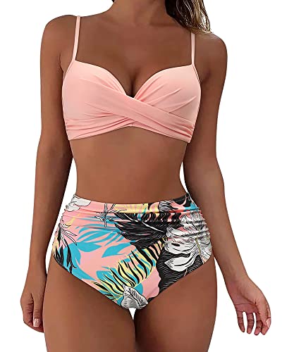 Zueauns High Waist Bikini Damen Bauchweg Badeanzug Push Up Bikini-Sets für Damen Sexy Wickel Crossover Bademode Hohe Taille Bikinis Zweiteiliger Badeanzug Badeanzüge Swimsuits for Women von Zueauns