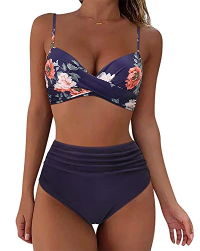 Zueauns High Waist Bikini Damen Bauchweg Badeanzug Push Up Bikini-Sets für Damen Sexy Wickel Crossover Bademode Hohe Taille Bikinis Zweiteiliger Badeanzug Badeanzüge Swimsuits for Women von Zueauns