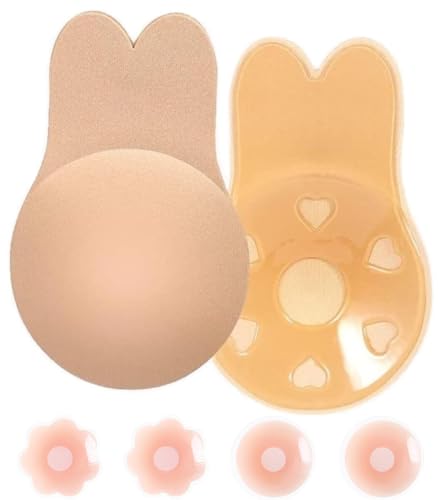 Zueauns Klebe BH Push Up,BH Rückenfrei,Trägerloser BH,Unsichtbarer BH Wiederverwendbare Unsichtbar Silikon Rückenfreier BH Haut Freundlich Selbstklebend BH Lifting Bra mit 2 Paar Nippelpads von Zueauns