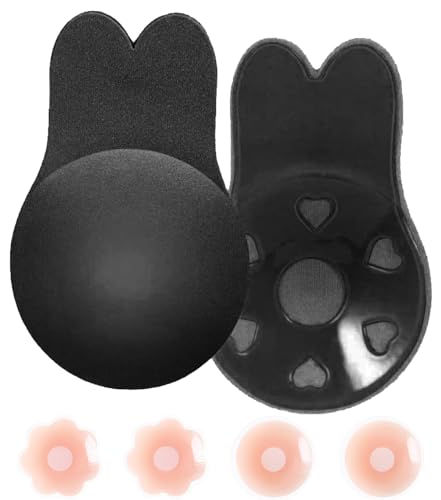 Zueauns Klebe BH Push Up,BH Rückenfrei,Trägerloser BH,Unsichtbarer BH Wiederverwendbare Unsichtbar Silikon Rückenfreier BH Haut Freundlich Selbstklebend BH Lifting Bra mit 2 Paar Nippelpads von Zueauns