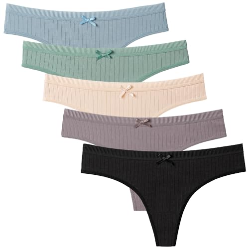 Zueauns String Tanga Damen Baumwolle Unterwäsche Hipster Unterhosen Bikini Slip 5er Pack(Multicolor,L) von Zueauns