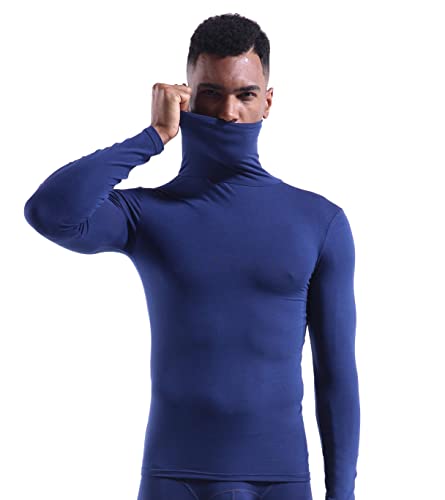 Zueauns Thermooberteile für Herren Rollkragen Langarmshirts Sport Unterwäsche Winter Warm Weich Unterhemd Oberteil(Blau),XL von Zueauns