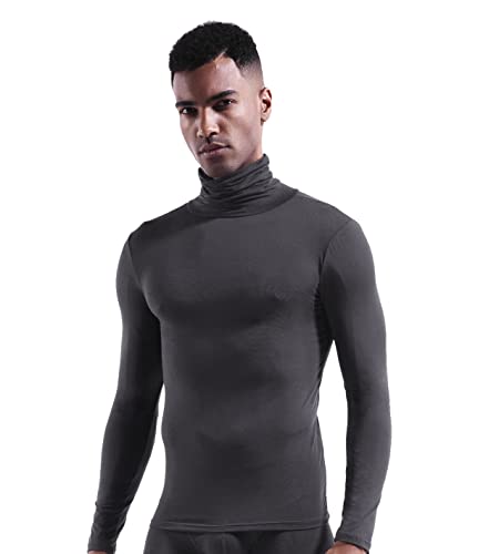 Zueauns Thermooberteile für Herren Rollkragen Langarmshirts Sport Unterwäsche Winter Warm Weich Unterhemd Oberteil(Grau),L von Zueauns