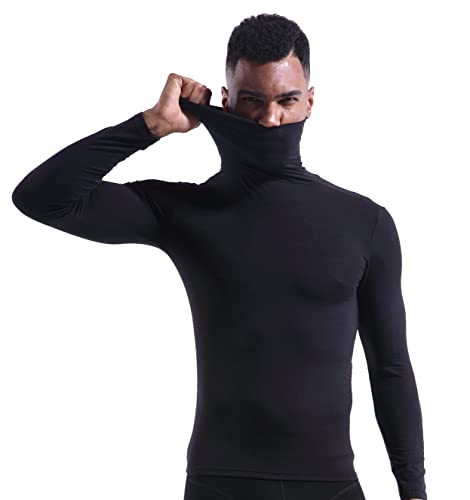 Zueauns Thermooberteile für Herren Rollkragen Langarmshirts Sport Unterwäsche Winter Warm Weich Unterhemd Oberteil(Schwarz),XXL von Zueauns