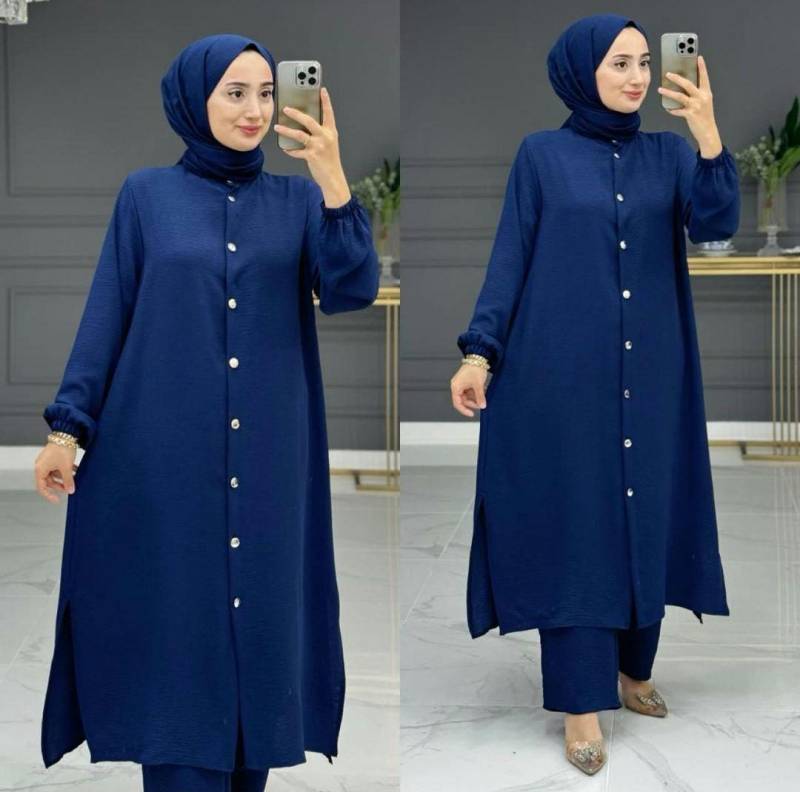 Damen Zweiteiler, Tunika/Hose 2Er Set Mit Frontknopf Und Geschlitztem Detail von ZuemraNisaMode