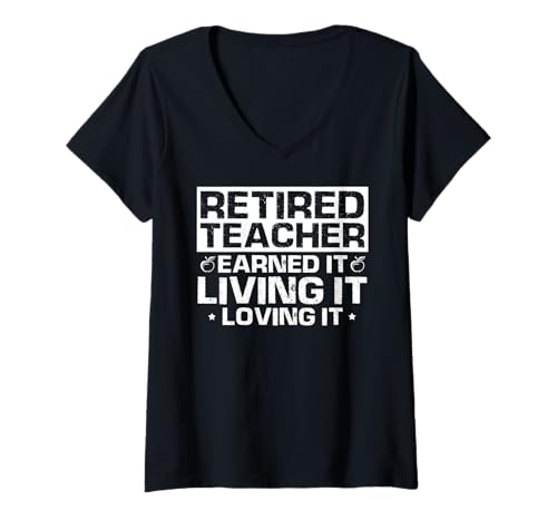 Damen Ruhestand Lehrer Verdient Lebt Liebt Lehrerleben T-Shirt mit V-Ausschnitt Damen Ruhestand Lehrer Verdient Lebt Liebt Lehrerleben T-Shirt mit V-Ausschnitt von Zufriedene Lehrer im Ruhestand genießen Leben