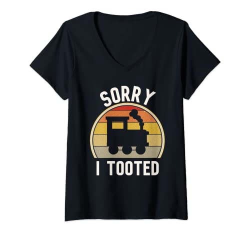 Damen Retro-Zug-Liebhaber-Jungen Tut mir leid, dass ich süßen T-Shirt mit V-Ausschnitt Damen Retro-Zug-Liebhaber-Jungen Tut mir leid, dass ich süßen T-Shirt mit V-Ausschnitt von Zug-Liebhaber-Geschenke für Kinder