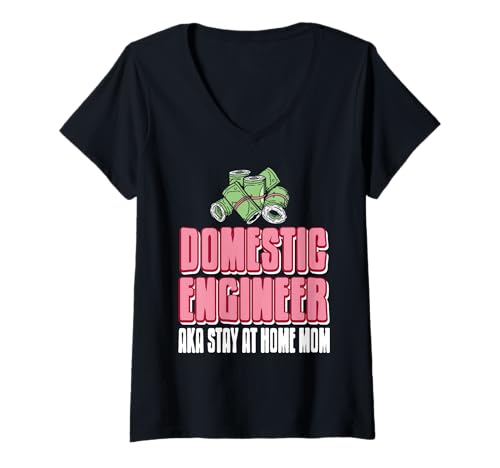 Damen Hausfrau Ingenieur Lustige Zuhause Mama Humor T-Shirt mit V-Ausschnitt Damen Hausfrau Ingenieur Lustige Zuhause Mama Humor T-Shirt mit V-Ausschnitt von Zuhause Sprüche für Stolze Humorvolle Mütter