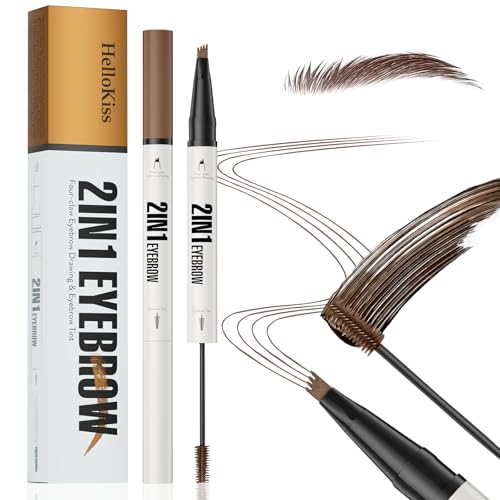 2 in 1 Augenbrauenstift Wasserfest Wischfest Langlebig + Augenbrauen Färben Bürste, Microblading Augenbrauenstift Pen für Natürliche Augenbrauen,Farbtönen Erhältlich (Braun) von ZukQvrivelig