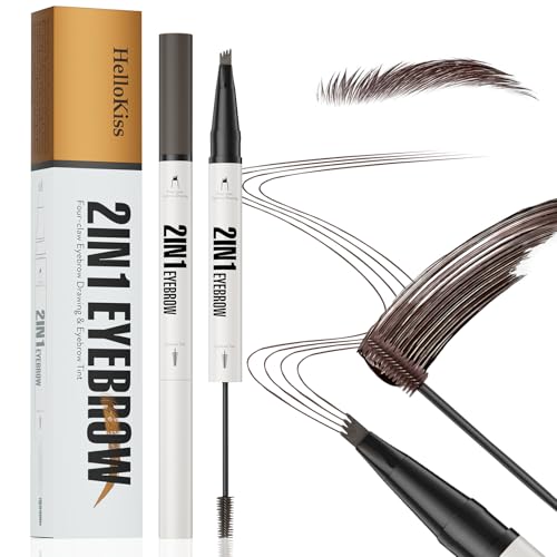 2 in 1 Augenbrauenstift Wasserfest Wischfest Langlebig + Augenbrauen Färben Bürste, Microblading Augenbrauenstift Pen für Natürliche Augenbrauen,Farbtönen Erhältlich (Dunkelbraun) von ZukQvrivelig
