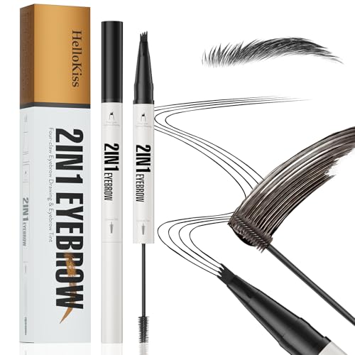 2 in 1 Augenbrauenstift Wasserfest Wischfest Langlebig + Augenbrauen Färben Bürste, Microblading Augenbrauenstift Pen für Natürliche Augenbrauen,Farbtönen Erhältlich (Schwarz) von ZukQvrivelig